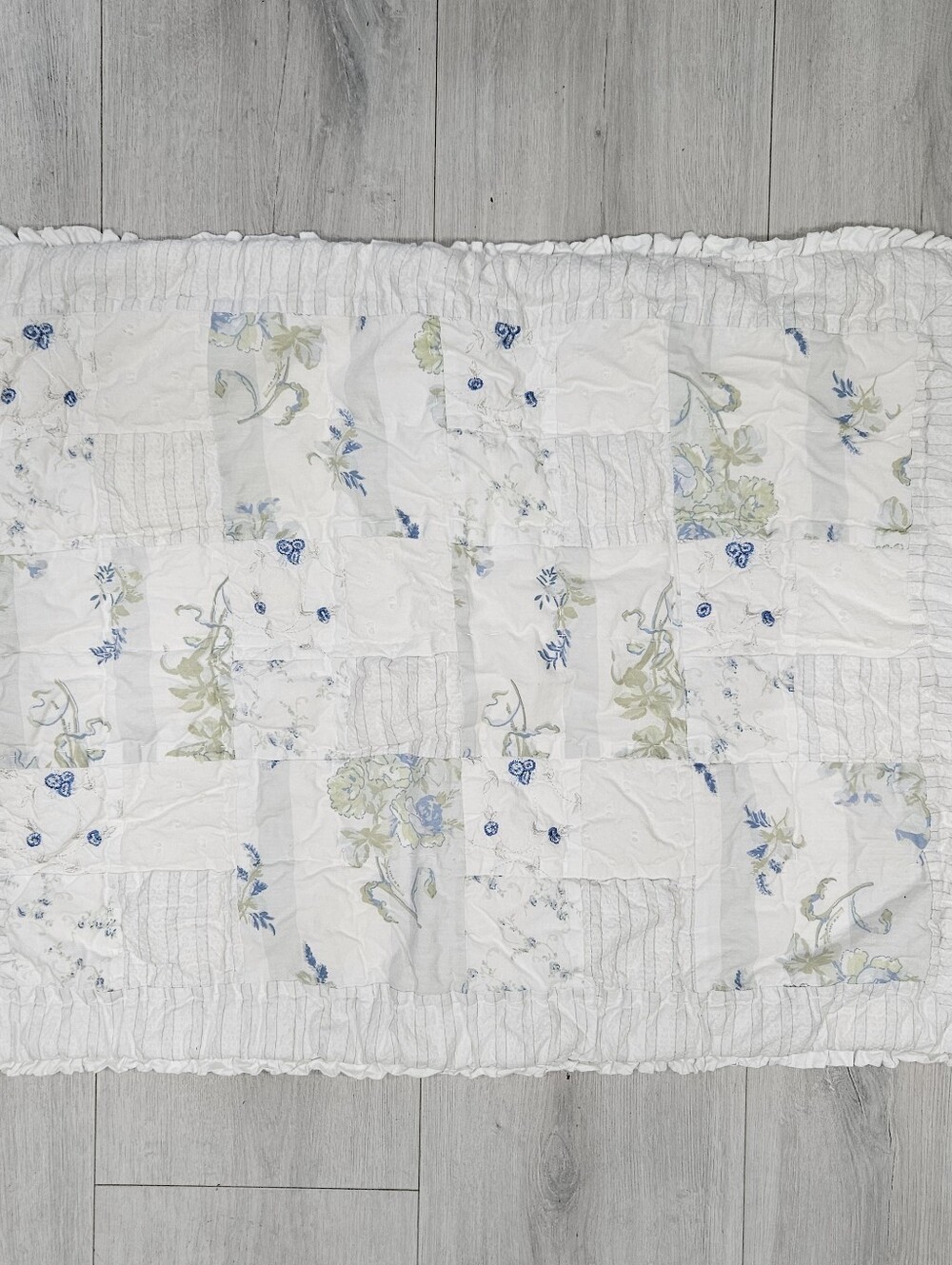 Simply Shabby Chic British Rose Blue Floral Patchwork Quilted STD Pillow Shams 2 - Picture 3 of 15